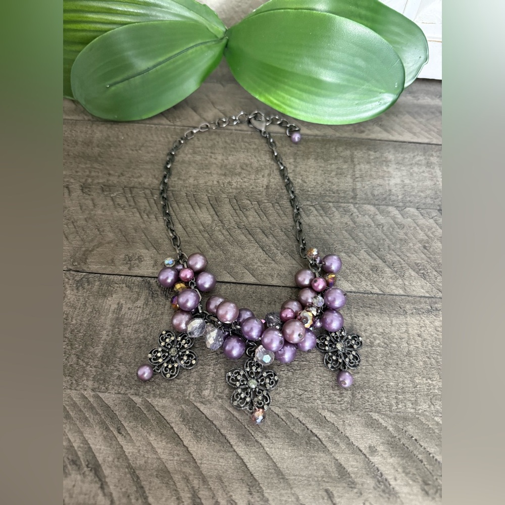 Elegant Purple Beaded Statement Necklace